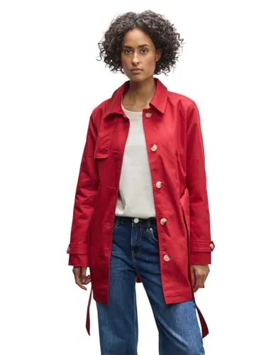 STREET ONE Damen A101213 Trenchcoat, Strong Red, 42 EU - Funktionsjacken mit Hemdkragen und taillierbarem Gürtel, ideal für stilvolle Looks und komfortable Trageerfahrung dank angenehmem Baumwollmix.