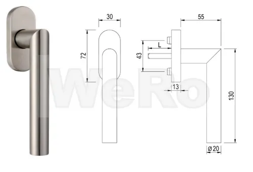 Edelstahl Fenstergriff- Rastolive Gehrungsform