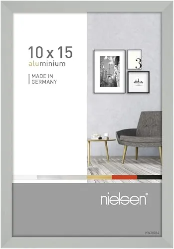 nielsen Bilderrahmen, 10 x 15 cm, Aluminium, Silber matt, Fotorahmen zum Auftstellen und Aufhängen im Hoch- & Querformat, Echtglas, Pixel