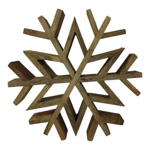 Sesua Deko-Schneeflocke aus Mangoholz, Naturfarben, Rustikale Antikoptik (Klein (20 x18 x 3,5 cm))