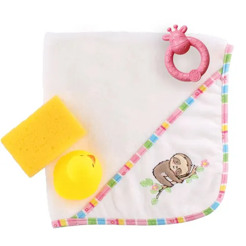 Puppen-Kapuzenbadetuch ''Faultier Flauschi'' (48 x 48 cm) mit Zubehör