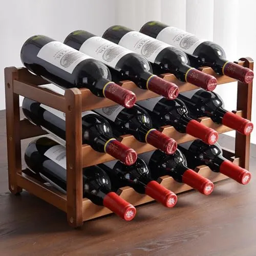 Wenbones Flaschenregal Stapelbar Weinregal Holz, Schrank Flaschen Organizer, Flaschenaufbewahrung Wasserflaschenhalter Flaschen Weinregal für Küche,Kühlschrank,Schränke, 12 Flaschen(Dritter Stock)