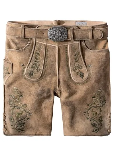 Stockerpoint Herren Girgl Trachtenlederhose, senf gespeckt grün, 44 - Trachtenlederhose aus hochwertigem Ziegenvelour, inklusive echtem Ledergürtel für einen authentischen Look.