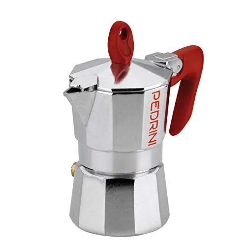 Pedrini 9082 Kaffettiera-2 TZ (100 ml), Aluminium, Silber / Rot