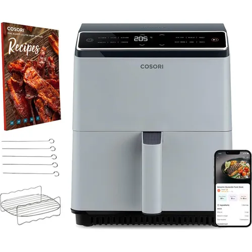 Cosori 6.4-Liter Smart Heißluftfritteuse Dual Blaze - Fritteusen mit 360Thermo IQ-Technologie für gleichmäßiges Garen. Inkl. Crisper-Platte und Rezeptbuch für kreative Kochideen.