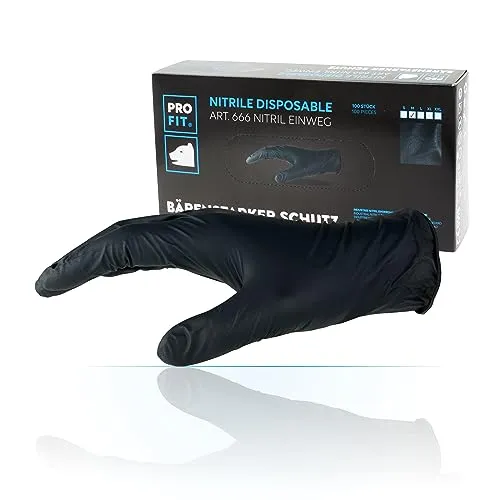 PRO FIT 666 Nitril Einweghandschuhe – Nitrilhandschuhe, Einmalhandschuhe, Schutzhandschuhe, Latexfrei, für Lebensmittel zugelassen - 100 Stück, Schwarz, Gr. XXL