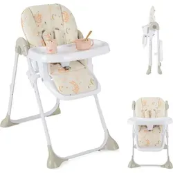 COSTWAY 6 in 1 Babyhochstuhl umwandelbar, klappbarer Hochstuhl höhenverstellbar mit Liegefunktionen, Rollen (Beige) - Beige