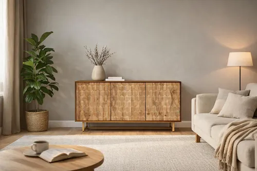 Sideboard 145 cm mit 3D-Wabenstruktur aus Akazienholz