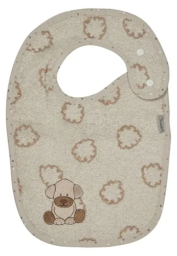 Sterntaler Lätzchen Hund Lucky - Baby Lätzchen mit niedlicher Stickerei, aus saugfähiger Baumwolle - Lätzchen mit Druckknopfverschluss, ecru
