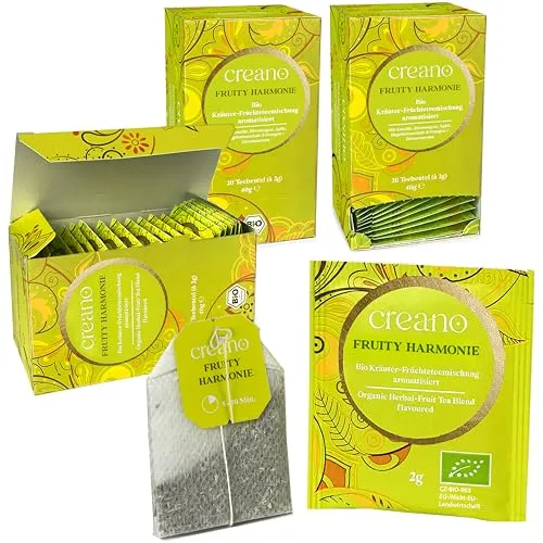 Creano Bio Tee FRUCHTIGE KAMILLE, Kräuter-Früchteteemischung, BIO Teebeutel-Tee 3er Pack (3x 20 Beutel)