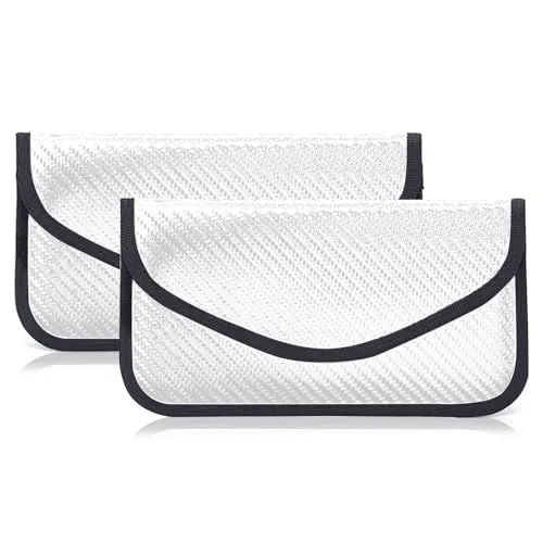 Faraday Tasche Handy, 2 Stück Keyless Go Schutz RFID Blocker Schlüsseletui Groß Faraday Bag für Handy Sichtschutz und Autoschlüssel Schlüsseltasche Strahlenschutz Kohlefaser [Silber]