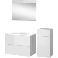 Vicco Badmöbel-Set Izan Weiß Hochglanz - Modernes Badmöbel-Set mit optimalem Design, ideal für jede Wohnung. Enthält Waschtischunterschrank, Waschbecken, Badspiegel und Midischrank für stilvolle Aufbewahrung.