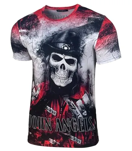 Herren Sommer T-Shirt Rundhals-Ausschnitt Moderner Männer Kurzarm Used Look Tshirt B-220-229, Farbe:223 Weiss, Größe:2XL