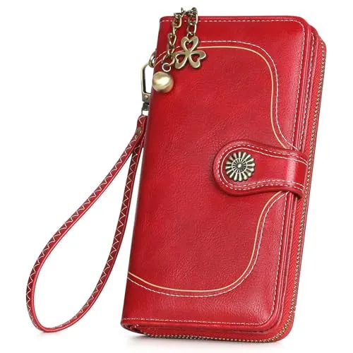 RRANCharltu Geldbörse Damen Leder Portemonnaie Damen groß im Langformat Gross Geldbeutel mit Reißverschluss Druckknopf und vielen Fächern