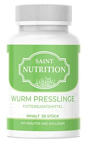 Saint Nutrition® Entwurmungs Presslinge - Wurmkur für Hunde, Katzen, Kaninchen & Geflügel - Natürliche Wurmkur für Tiere, 100% chemiefrei und ideal für alle Haustiere. Unterstützt Magen & Darm vor, während und nach Wurmbefall. Einfach unter das Futter mischen!