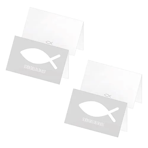 Produktbild itenga 48 x Tischkarten Platzkarten Namensschild Fisch Kommunion Taufe Konfirmation Jungen Mädchen (Aschgrau)