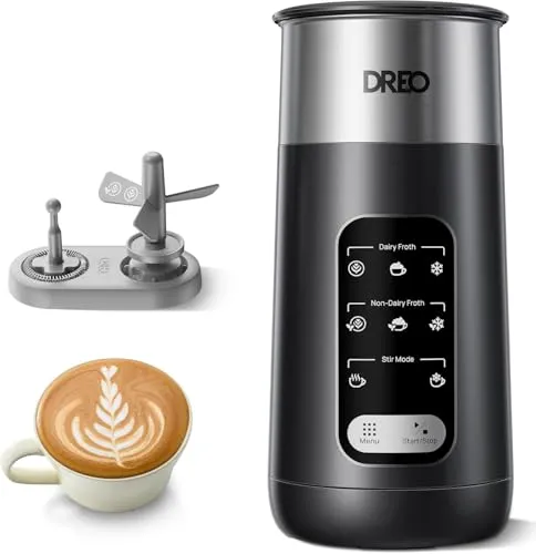 DREO Milchaufschäumer, 6-in-1 Elektrischer Milchschäumer für Latte Art Mikroschaum und Kaffee, 270ml automatischer Aufschäumer für warmen und kalten Schaum, LED, leicht zu reinigen