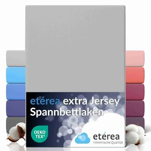 etérea Premium Spannbettlaken 140x220cm - 160x220cm Silber – extra Jersey Spannbetttuch bis 35cm Höhe – 160 g/m² gekämmte Baumwolle – Boxspring & Wasserbett Bettlaken