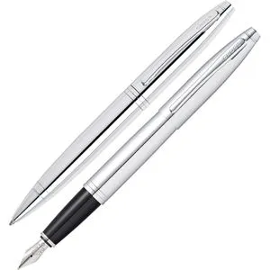Cross Schreibset Calais Glanz-Chrom - Elegantes Schreibset mit Füller und Kugelschreiber, handgefertigte Edelstahlfeder und dokumentenechte Mine. Perfekt als Geschenk für Büro und Stilbewusste.