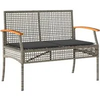 vidaXL Gartenbank mit Kissen Grau aus Poly Rattan und Akazienholz