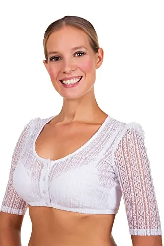 Dirndlbluse Kassandra - Elegante Spitzenbluse - Dirndlblusen - Unsere schicke Dirndlbluse Kassandra aus zarter Spitze, geschmückt mit Blumenranken, verleiht jedem Dirndl einen eleganten Touch.