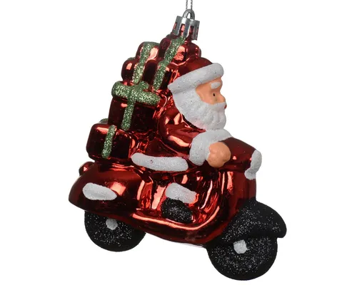 Kaemingk Christbaumschmuck, Christbaumschmuck Kunststoff 10cm Weihnachtsmann auf Roller Figur Rot
