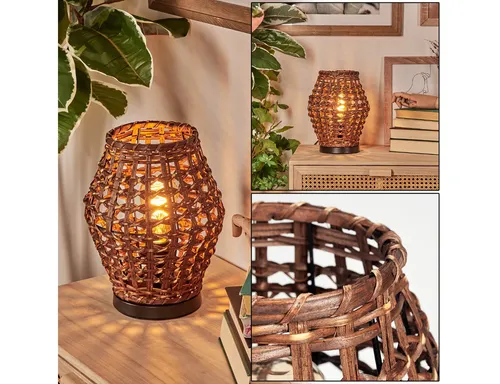 Hofstein Tischleuchte im Vintage Boho-Design - Stylische Tischlampe aus Metall und Rattan in Schwarz/Braun, ideal für jeden Innenraum. Schalter am Kabel und beeindruckende Lichteffekte sorgen für gemütliche Atmosphäre.