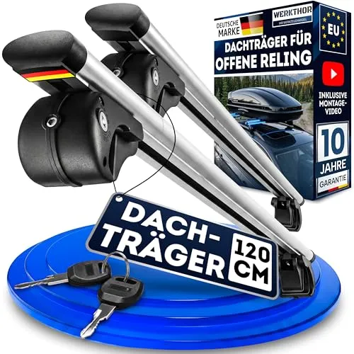 WERKTHOR Alu Dachträger 120cm für Offene Reling – Aerodynamischer & Abschließbarer Relingträger
