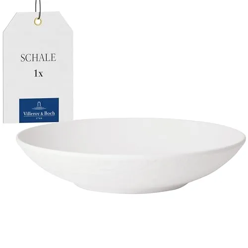 Villeroy & Boch - Manufacture Rock Blanc Schale 24 cm Weiß, Spülmaschinenfest, Mikrowellensicher, Tiefer Teller, Teller für Suppen oder Pasta, Schüssel, Ramen Schüssel, Geschirr, Premium Porzellan