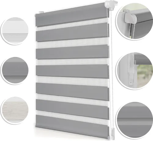 Duo-Rollo Doppelrollo Klemmfix, ohne Bohren, blickdicht, mit Montageschiene Sichtschutz Sonnenschutz Grau,75 cm x 150 cm (B x L)