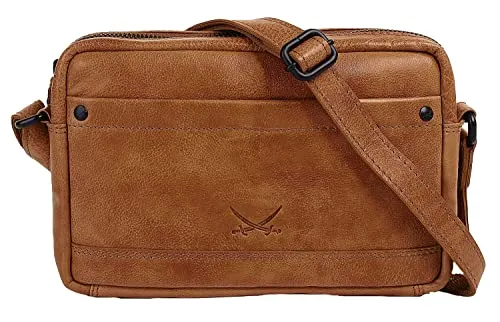 Sansibar Umhängetasche Echt Leder Damen | Zeitlose Crossover Bag in Cognac - Umhängetaschen aus hochwertigem Echtleder mit 2 Fächern und verstellbarem Schultergurt, perfekt für stilvolle Frauen unterwegs.