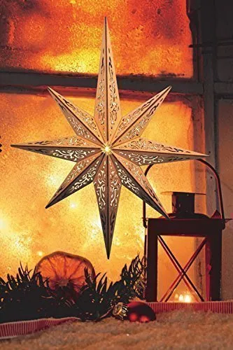 LED Stern aus Holz | mit 10 LED´s beleuchtet | kabellos | inkl. Fernbedienung | 40 cm oder 52 cm | verschiedene Muster | Fensterstern | Holzstern | Weihnachtsdekoration | Adventsstern (52cm Ornamentmuster)