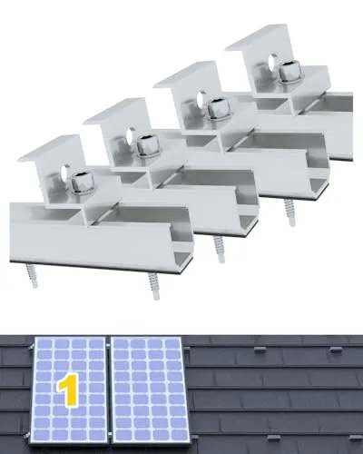 Aurinktron 1X solarmodul halterung kit, 12 cm Aluminium Schienenhalterung & Eloxiert 30-35 mm Verstellbare EndKlemmen und Zubehör, für Solarpanel Halterung, Flachdach Montage auf Trapezblech