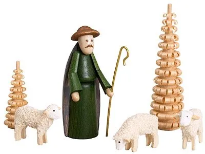 Rudolphs Schatzkiste Miniaturfiguren Schäfer mit Schafen - Weihnachtliche Nussknackerfiguren aus dem Erzgebirge, filigran verarbeitet und 6,5 cm hoch. Perfekte Holzdekoration für eine stimmungsvolle Weihnachtsstube!