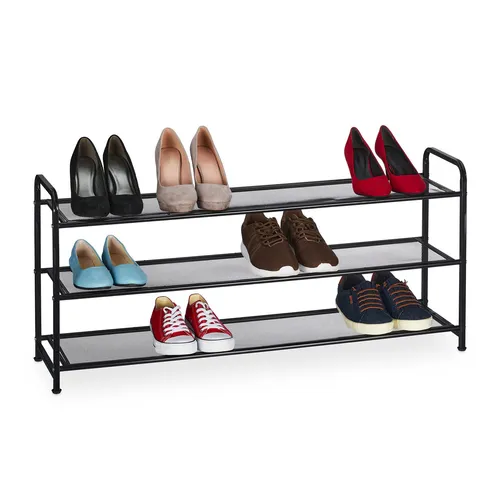 Schuhregal Schuhorganizer mit 3 Ablagen - Schuhaufbewahrung mit 3 Regalfächern, ideal für platzsparende Organisation. Robustes Stahlgestell in Schwarz, perfekt für jeden Innenraum.