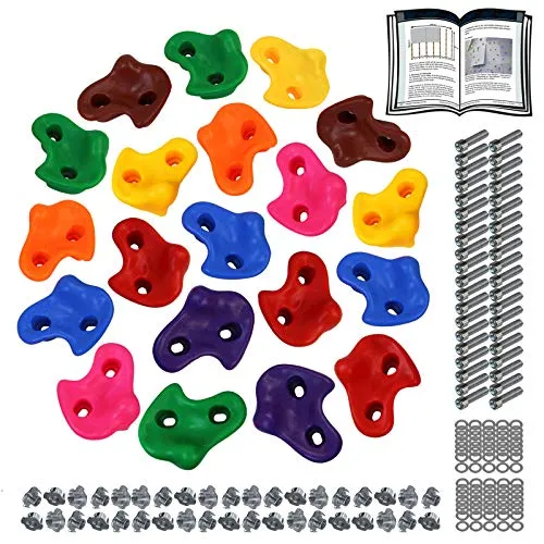 ALPIDEX Kinder Klettergriffe bunt 5/10/15/20/30 Stück Klettersteine inklusive Befestigungsmaterial, belastbar bis 200 kg, Indoor und Outdoor geeignet - 20 Stück