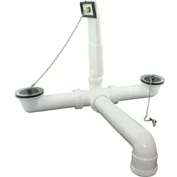 Haas Stopfen Überlauf-Ventil 6/4 - Sanitärinstallation für Doppelbecken, mit Edelstahl-Ablauf und Raumspar-Abgang – optimal für platzsparende Lösungen.