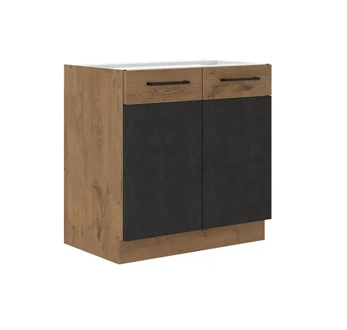 Küchen-Preisbombe Unterschrank 80 cm Vigo Matera Grau + Eiche Lancelot - Unterschrank 80 cm für die Küche, mit zwei Türen und Dämpfer für leises Schließen. Ideal kombinierbar mit dem Küchenprogramm VIGO Matera.