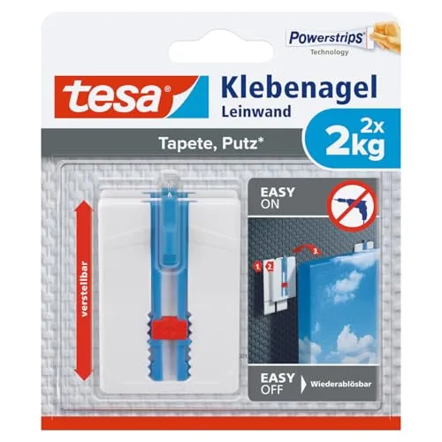 Tesa Klebenagel Leinwand für Tapeten & Putz (2kg) - Starker Halt - Der Tesa Klebenagel bietet starken Halt für Ihre Tapeten und Putzoberflächen. Ideal für kreative DIY-Projekte und einfache Montage ohne Bohren.