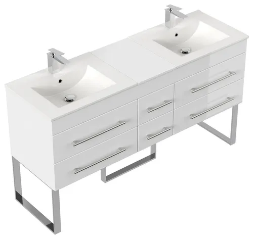 Magnolia Home Doppelwaschtisch Roma XL SoftClose – Hochglanz Weiß - Waschtisch mit 2 Keramik-Waschbecken und 6 SoftClose Schubladen, ideal für stilvolle Badezimmer. Qualitätsmöbel direkt ab Werk, designed in Deutschland.