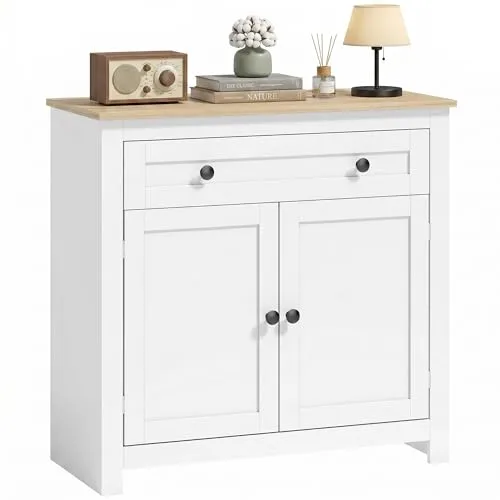 HOMCOM Sideboard Küchenschrank mit Schublade und Doppeltür, 78,5 x 35 x 80 cm, Weiß