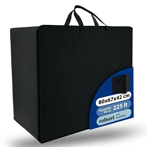 Beautissu Große Aufbewahrungstasche für Bettdecken Kopfkissen Klappmatratze | 67x80x42 cm 225 Liter Schwarz robuste Tragetasche Bettzeug Gartenauflagen Kleideraufbewahrung