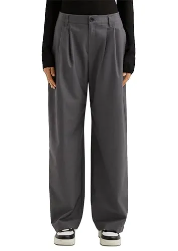 QS Melierte Wide-Leg-Hose mit Bundfalte