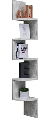 VCM Holzregal hängend - Elegantes Wandregal in Beton-Optik - Standregale, platzsparendes hängendes Regal mit 5 stabilen Böden für CDs, DVDs und Bücher, ideal für jedes Wohnzimmer.