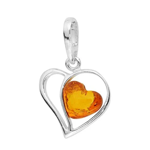 Anhänger - Herz - Silber 925/000 - Bernstein