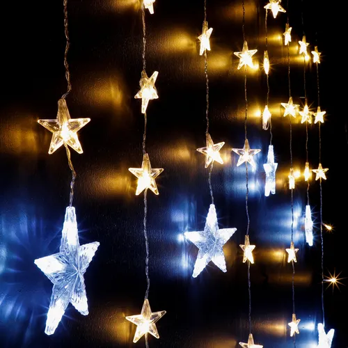 Spetebo LED Sternen Lichtervorhang - 250 cm - Weihnachtsbeleuchtung mit 8 Funktionen, ideal für festliche Fenster- und Wanddekorationen, geeignet für Innen und Außen, IP44 geschützt.
