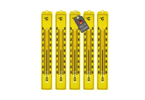 Lantelme Raumthermometer 5 Stück Set Auswahl Farben Kunststoff Thermometer Innen Garten Außen, 5-tlg., 5 Stück Thermometer im Set, Deutsche Herstellung, 17cm, Temperatur -30 bis +50 °C Analog