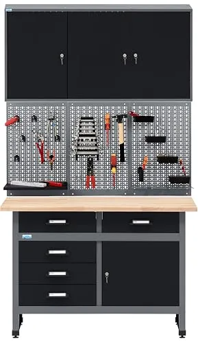 Küpper Werkstatt Sparset 70424-9 – 120 cm Werkbank mit Hängeschrank und Lochwand