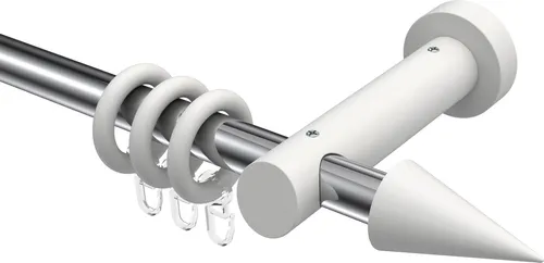 Interdeco Gardinenstange Talena Siveo Chrom Weiß, 140 cm - Moderne 1-läufige Gardinenstange aus Metall in Chrom mit eleganten Kegel-Endstücken. Ideal für stilvolle Raumgestaltung und einfache Montage. Perfekt für Wohnräume!