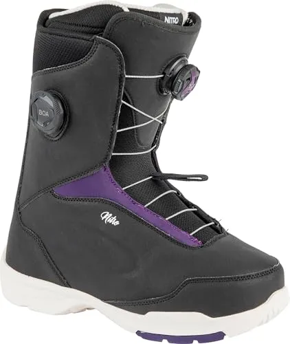 Nitro Damen Scala BOA Snowboardboot - Black-Purple, MP 24,0 - Snowboard-Boots mit BOA Fit System für eine individuelle Passform und optimalen Halt. Ideal für Anfänger und Fortgeschrittene, sorgt der Women's Cloud 2 Liner für Komfort und Wärme auf der Piste.